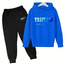 童装套装跨境trapstar儿童卫衣套装欧美流行花型连帽衫套装上衣裤