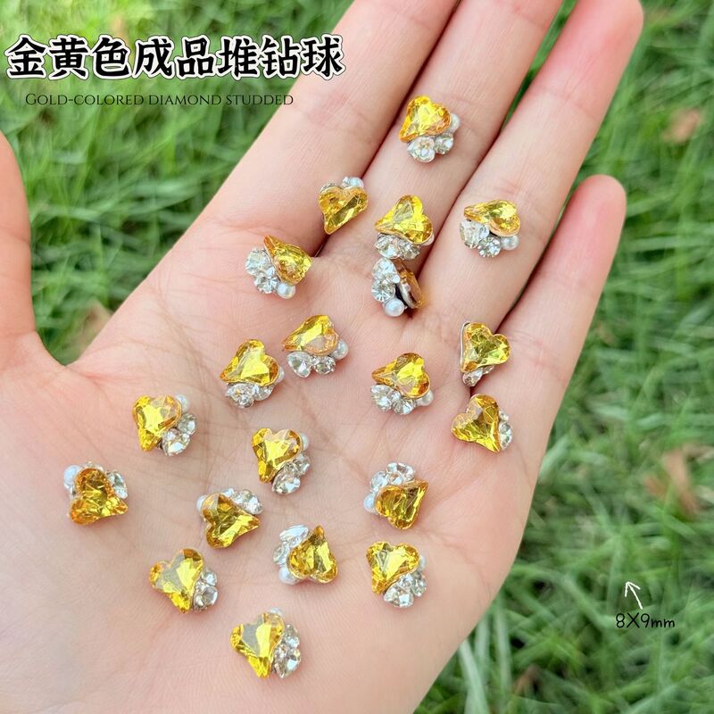 金色堆钻球美甲饰品秋冬成品堆堆钻高品肥方八角显白美甲钻指甲钻|undefined