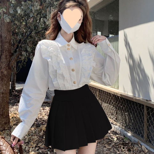 White shirt women's spring and autumn design sense niche French-style gentle ruffled long-sleeved top