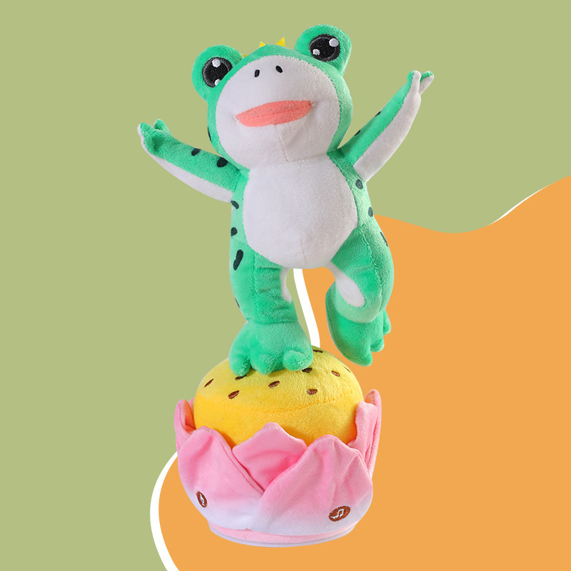 国潮动物熊猫青蛙电动玩具扭扭安抚婴儿毛绒玩具会唱歌跳舞可录音