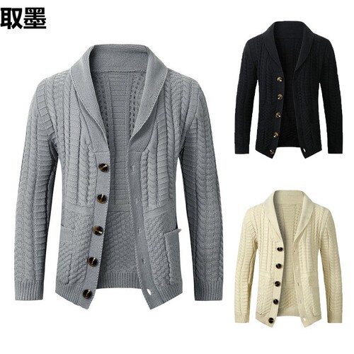 Cross-border autumn/winter outerwear for foreign trade — European-size thickened sweater for men, new style cardigan with twisted floral pattern, long-sleeved top, thickened knitted sweater.