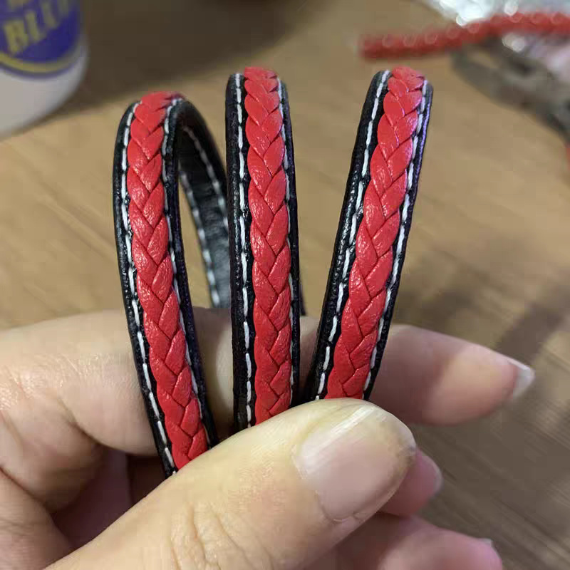 贴三股辫子8*5车线编织绳手链超纤皮绳钥匙扣绳 皮革皮条饰品配件