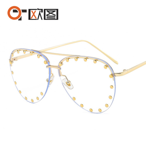 New style metal rivet large frame sunglasses, European and American universal sunglasses for men and women, fashionable toad glasses 7709