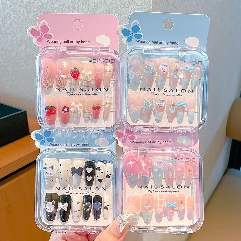 Children's Wearable Nail Cartoon Cute 2025 New Girls Long Nail Stickers Whitening Girls Elementary School Nail Art Stickers