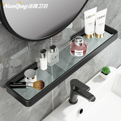No punching bathroom shelves wall bathroom toilet washbasin cosmetics glass mirror front storage