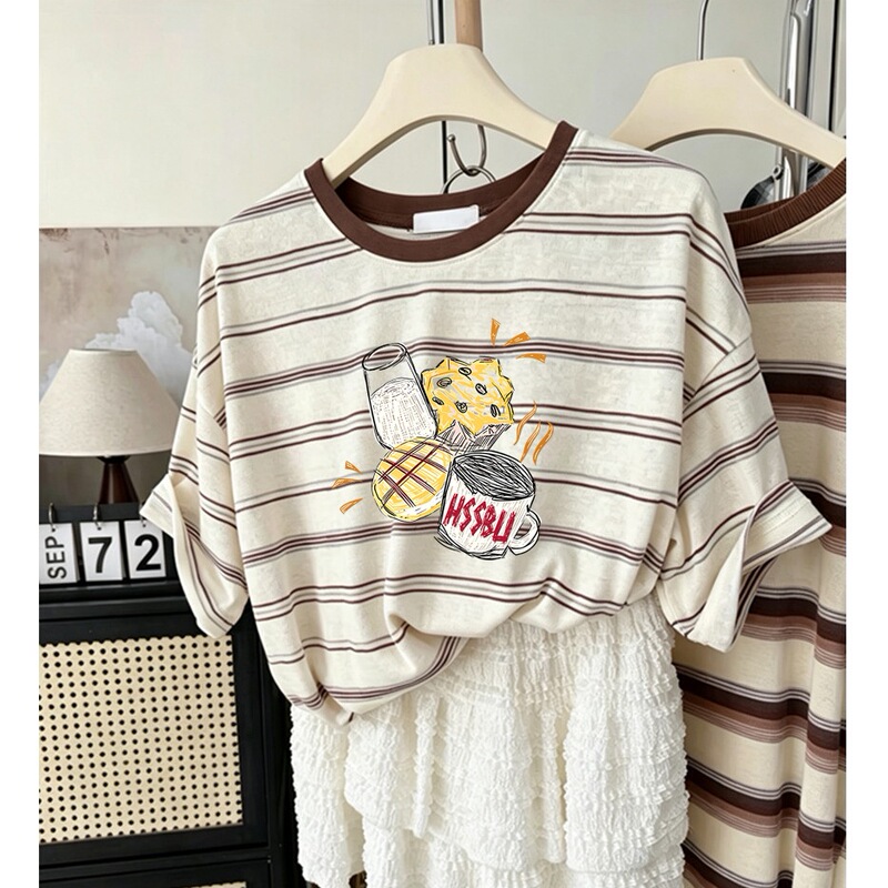 Cross-Border Wholesale Snowflake Translucent Striped Short-Sleeve T-Shirt Summer Women's Korean Style Loose Plus-Size Round-Neck Youthful Top Cross-Border Wholesale Snowflake Translucent Striped Short-Sleeve T-Shirt Summer Women's Korean Style Loose Plus-Size Round-Neck Youthful Top