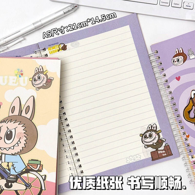 LABUBU拉布布A5线圈本卡通高颜值32K烫金笔记本学生彩页本记事本|undefined