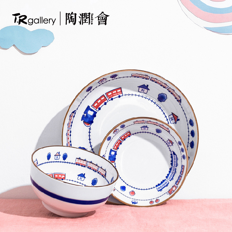 Thomas Children's Single-Serving Tableware Underglaze Ceramic Bowl and Plate Set Household Ceramic Wholesale Cartoon