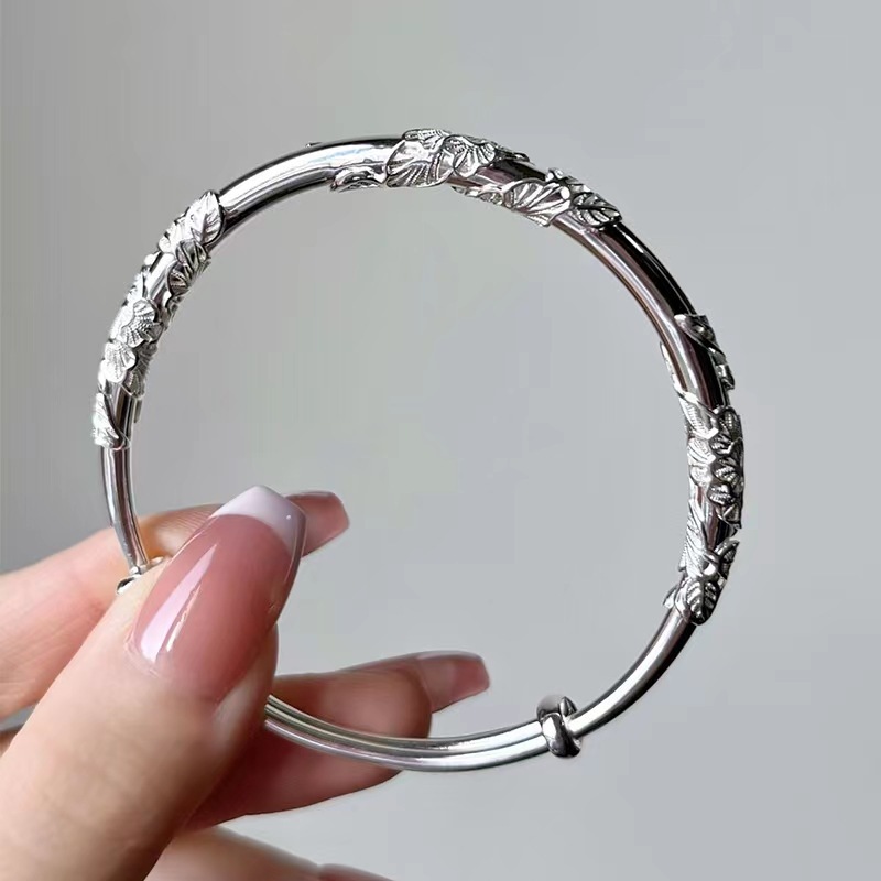 相思藤仿999千足银繁花似锦银手镯女时尚简约高级感孔雀繁花手环