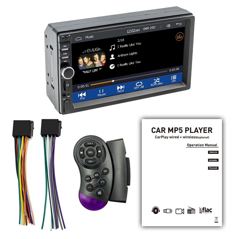 Reproductor MP5 para Auto de 7 Pulgadas con Bluetooth, Carplay, Pantalla de Control Central, Interconexión Auto-Máquina, Imagen de Reversa