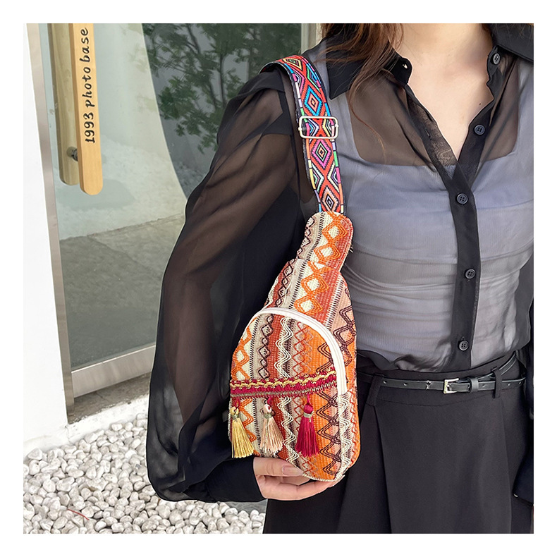 226g Weight Polyester Lining Material Zipper Closure Type Single Shoulder Strap Strap Type Fanny Pack Bags Type Casual, Travel Occasion Braid Material Geometric Pattern All Seasons Season Women's Gender Ethnic Style, Streetwear Style Square Shape Medium Size Women's Medium Braid Geometric Ethnic Style Streetwear Square Zipper Fanny Pack 10