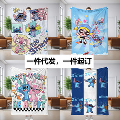 2025跨境新款史迪仔法兰绒毛毯 数码印花午睡毯 加厚办公室午休毯