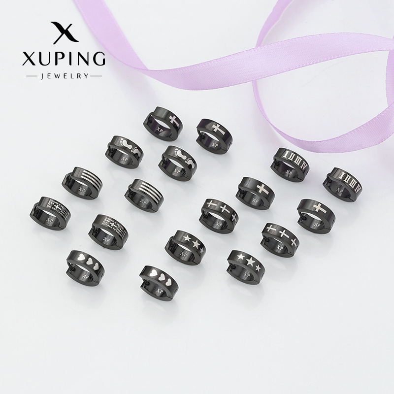 Xuping nicho simple personalidad de acero inoxidable moda negra pendientes de auriculares para hombres y mujeres al por mayor