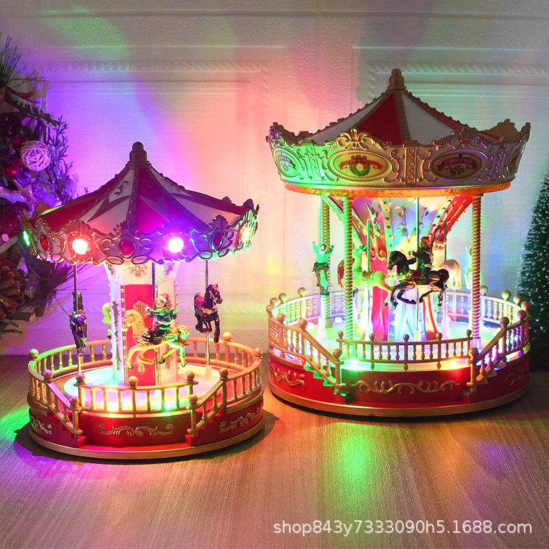 Caja de música luminosa de carrossel caja de sonido modelo caja de almacenamiento de regalos de Navidad ventana decoración de escritorio