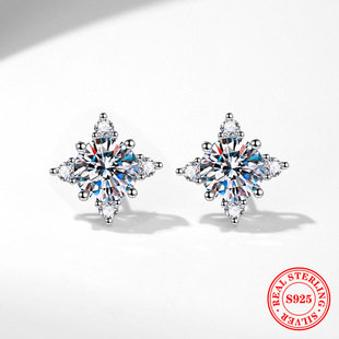Cross-border s925 sterling silver moissanite earrings four claws eight mans star 1 karat D color moissanite earrings
