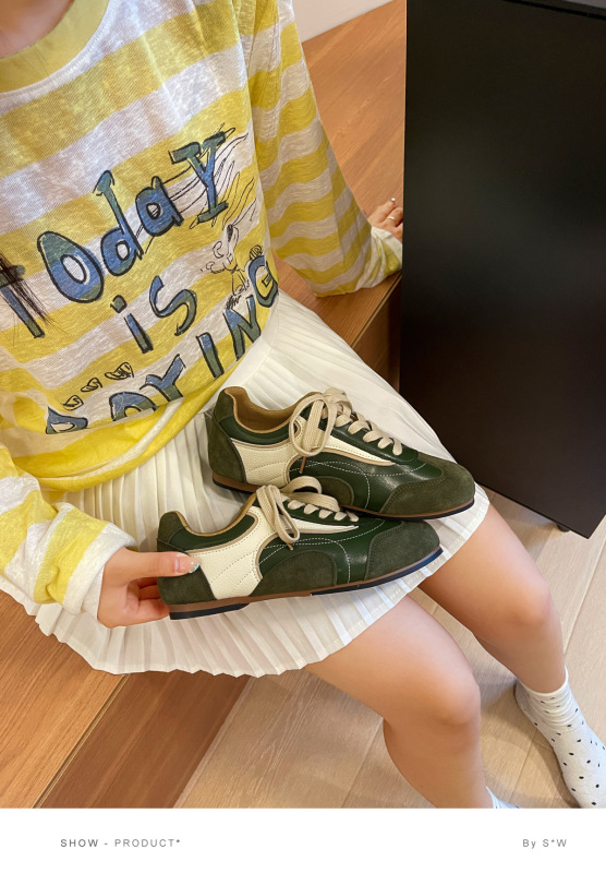 明星同款撞色平底德训鞋女2025秋冬新款芭蕾厚底阿甘鞋运动鞋板鞋|undefined