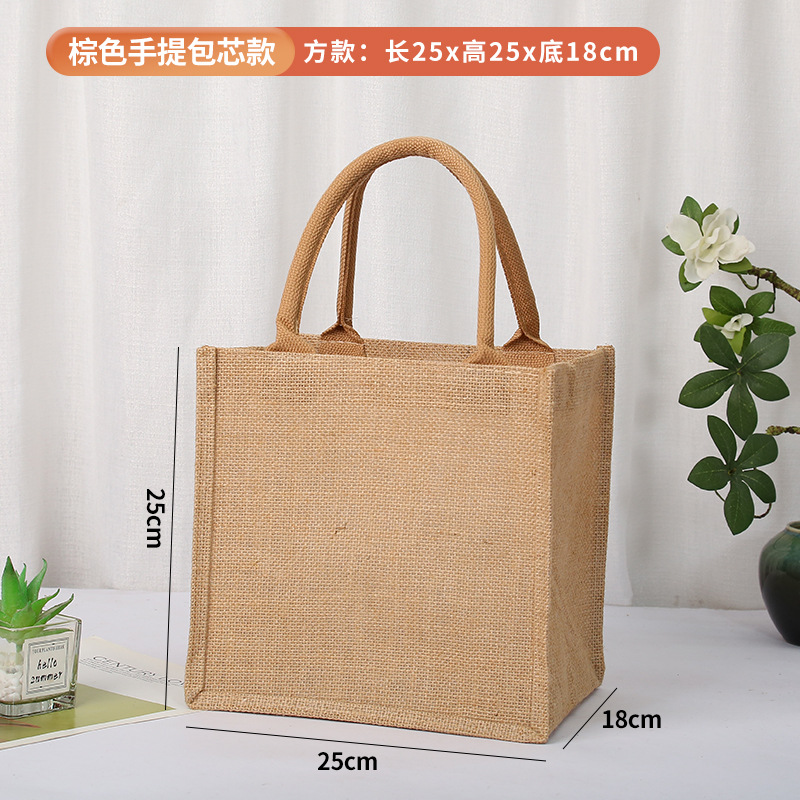 En stock bolsa de lino logotipo imprimible yute bolso de compras Muji en blanco DIY bolso de yute pintado a mano