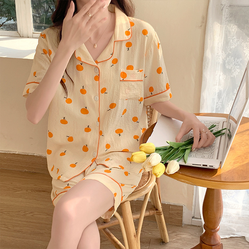 睡衣女夏季梭织泡泡棉皱布ins公主风可爱短袖夏天薄款家居服套装|undefined