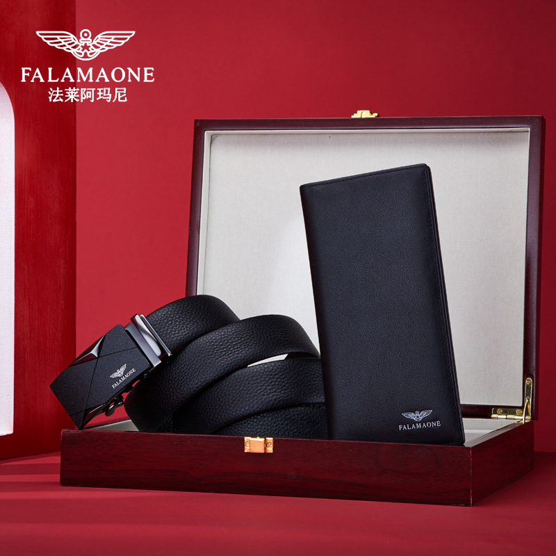 Genuine Farley Armani Men's Belt and Wallet Set with Automatic Buckle, Genuine Leather Short Belt, Gift Box, Light Luxury Style