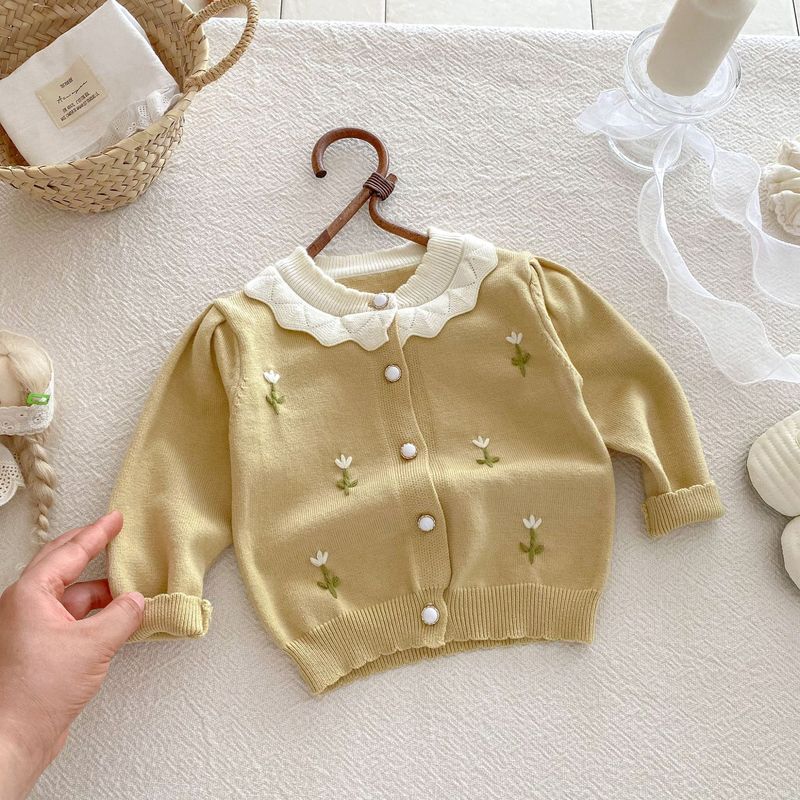 幼児セーターカーディガン 2025 秋の新作フリル襟女の赤ちゃん刺繍ジャケットセータートップ|undefined