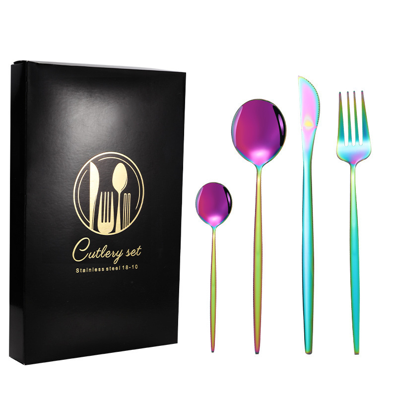 Juego de cuchillo y tenedor de comida occidental portuguesa de acero inoxidable de Amazon transfronterizo Juego de 24 piezas de bistec, cuchillo, tenedor, cuchara, cuchara, juego de cuchara de postre