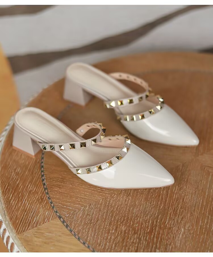 Ventas transfronterizas de remaches metálicos puntuales zapatos de talón grueso verano al aire libre usa moda europea y americana sexy zapatillas de talón alto image 6