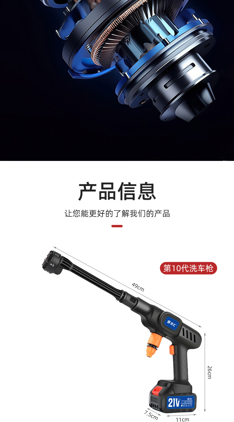 Wireless Car Wash Machine, High-Power High-Pressure Car Wash Water Gun, Car-Mounted Portable Household Six-In-One Electric Car Wash Tool