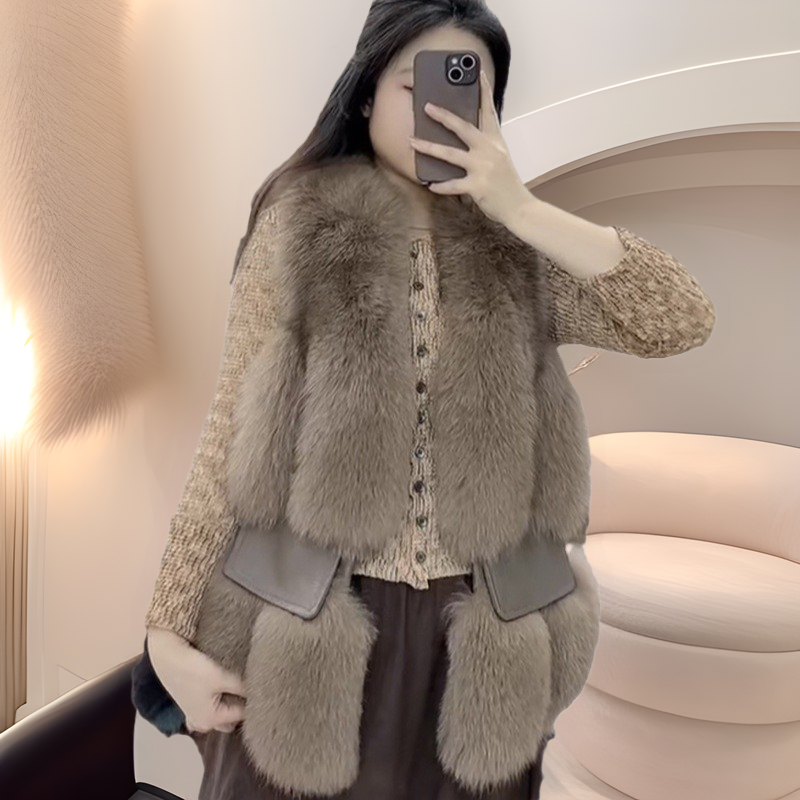 秋冬新兜兜款整皮狐狸毛皮草马甲羊皮背心短款时尚显瘦气质毛领