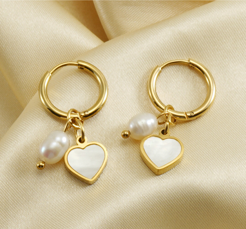 Drop Earrings Classification 1 Pair Quantity Fashion Heart Shape Titanium Steel Pearl Plating Drop Earrings 1 Pair
