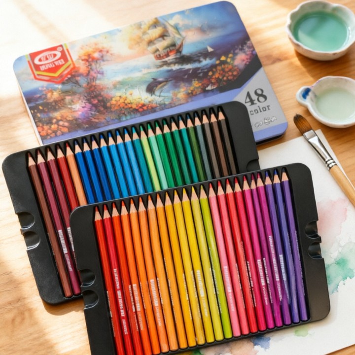 72-Color Oil Pastels Art Student Professional Drawing Set with Colored Pencils in Iron Box