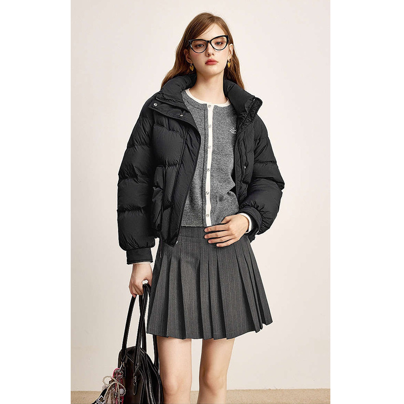2025冬季新款黑色立领短款鸭绒羽绒服外套女3FA480101R