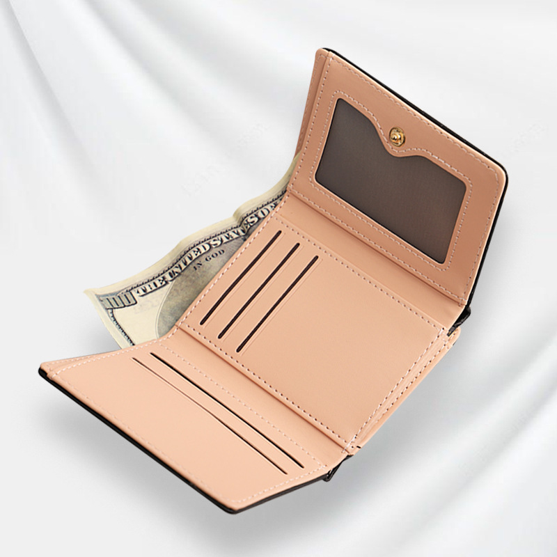 Cartera con cremallera para mujer, estilo nuevo 2024, con cierre, estilo corto triple, diseño de diamantes para estudiantes, tarjetero de PU con múltiples ranuras para tarjetas, monedero