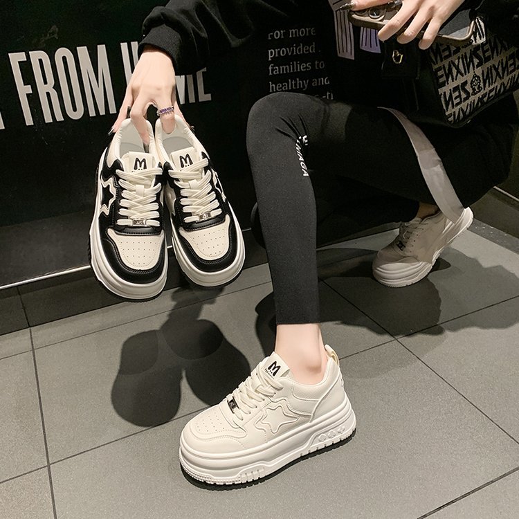 Women's Casual Running Shoes Thick Sole Versatile Black Star_voghion.com