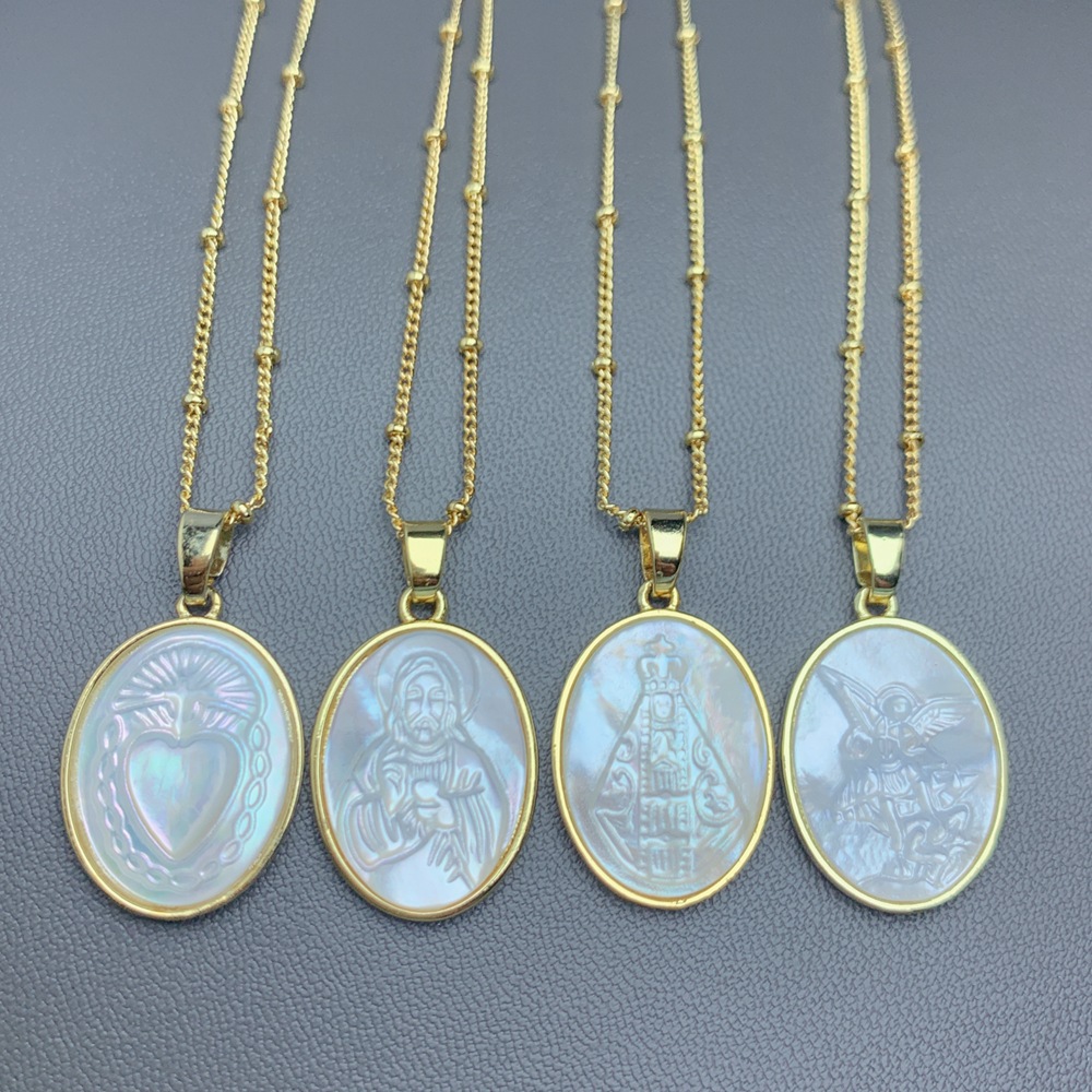 Cross-border foreign trade Oval natural fritillary holy heart Virgin necklace female clavicle chain European and American cold style ins fashion jewelry