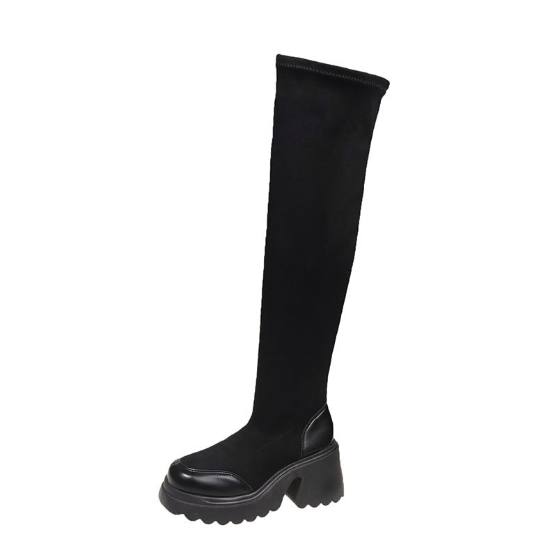 Small, thick soled, high-heeled, elastic, slim sock 2024 autumn and winter, retro Maillard knee high boots for women_voghion.com