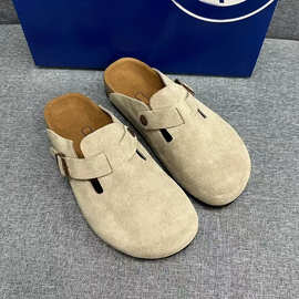 勃肯鞋网红外穿真皮软木休闲博肯反毛皮包头女拖鞋ins时尚平底鞋