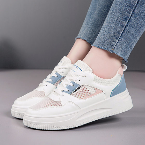 White Shoes Women's 2025 Summer Breathable Mesh Women's Shoes Thin Casual sneaker All-match Thick-soled Student Board Shoes