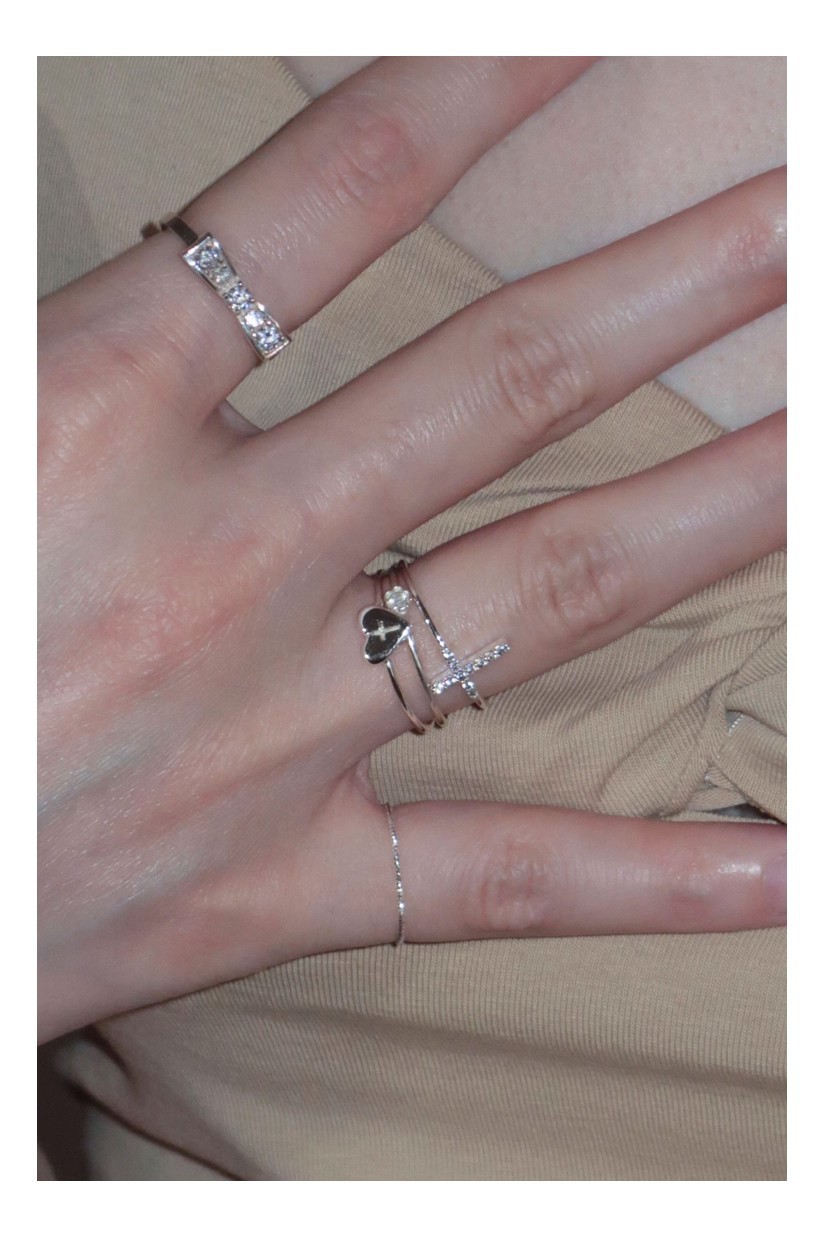 Zirkon Blumen Herz Kreuz Stapelring Set Vielseitiger Schmuck_voghion.com