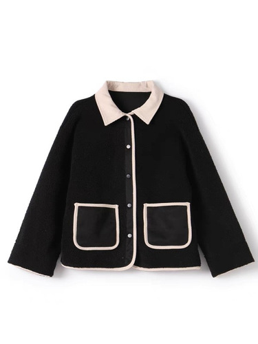 Women's Fashionable Matchable Thick Collar Contrast Color Splicing Outerwear for Autumn and Winter