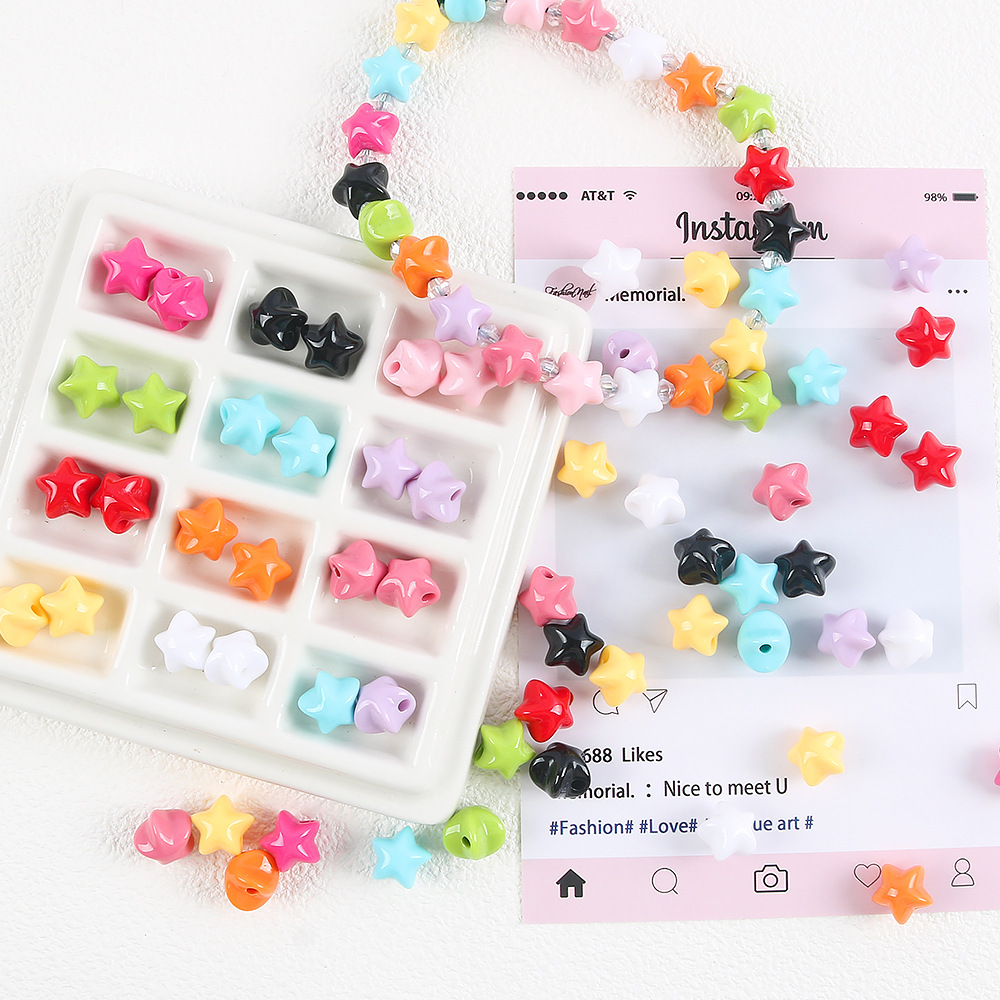 亚克力糖果色五角星珠子直孔散珠diy手工手链串珠材料项饰品配件