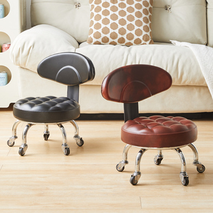 Swivel Small Stool with Wheels for Home Use, Low Stool with Backrest, Shoe-Changing Stool with Wheels, Living Room Chair for Baby Care, Seam Cleaning Chair
