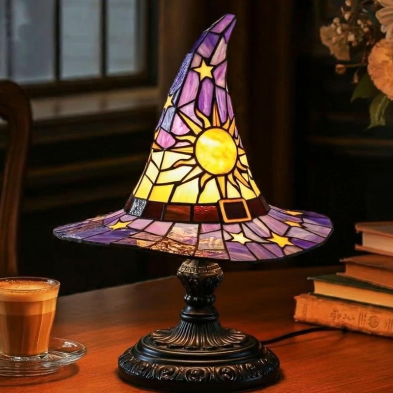 国境を越えたスタインドグラスWitch Hat Lamp魔女帽子ランプUSBプラグLEDマジックランプ|undefined