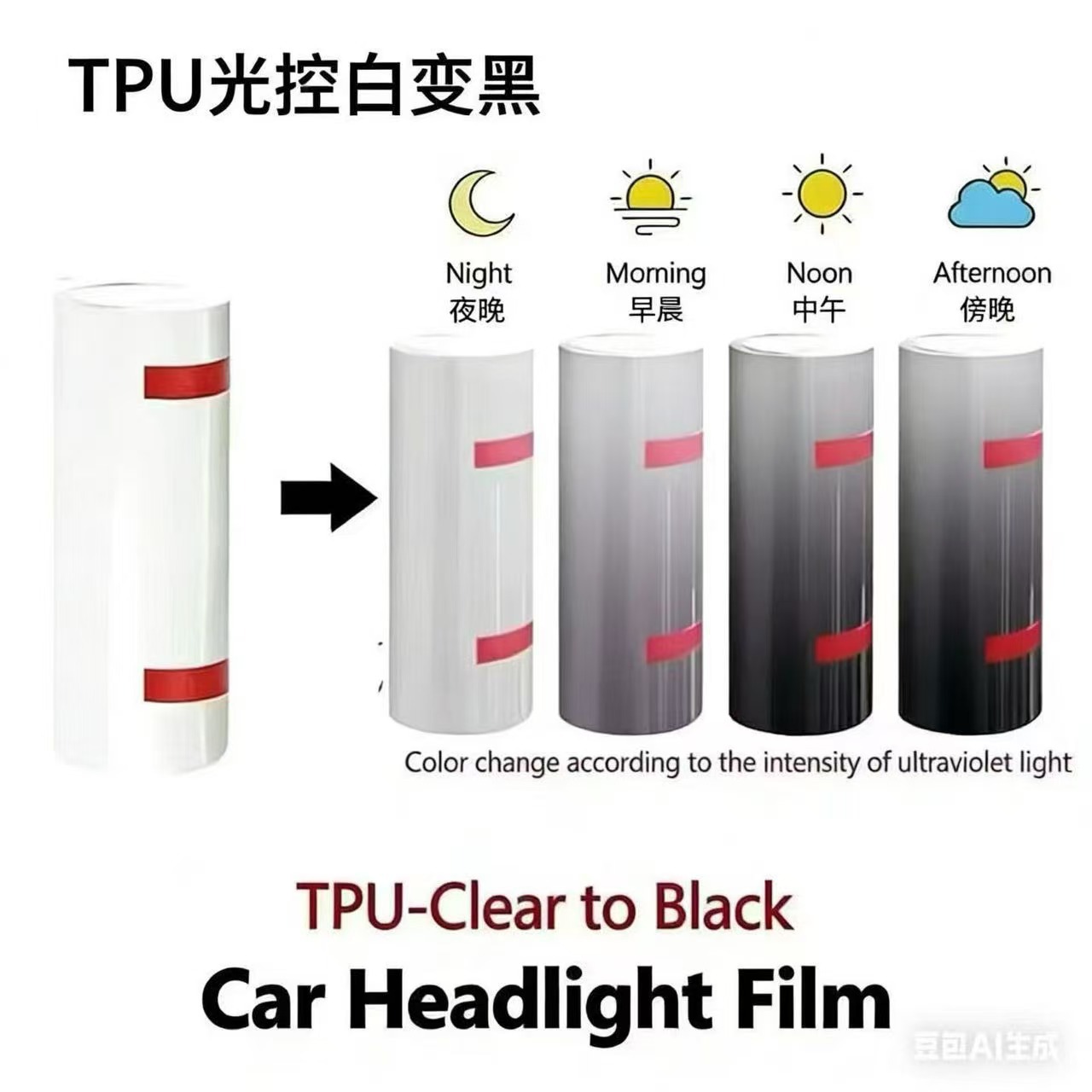 Transparent protective film for car headlights, TPU anti-scratch repair, anti-yellowing and aging, wholesale blackened taillight film