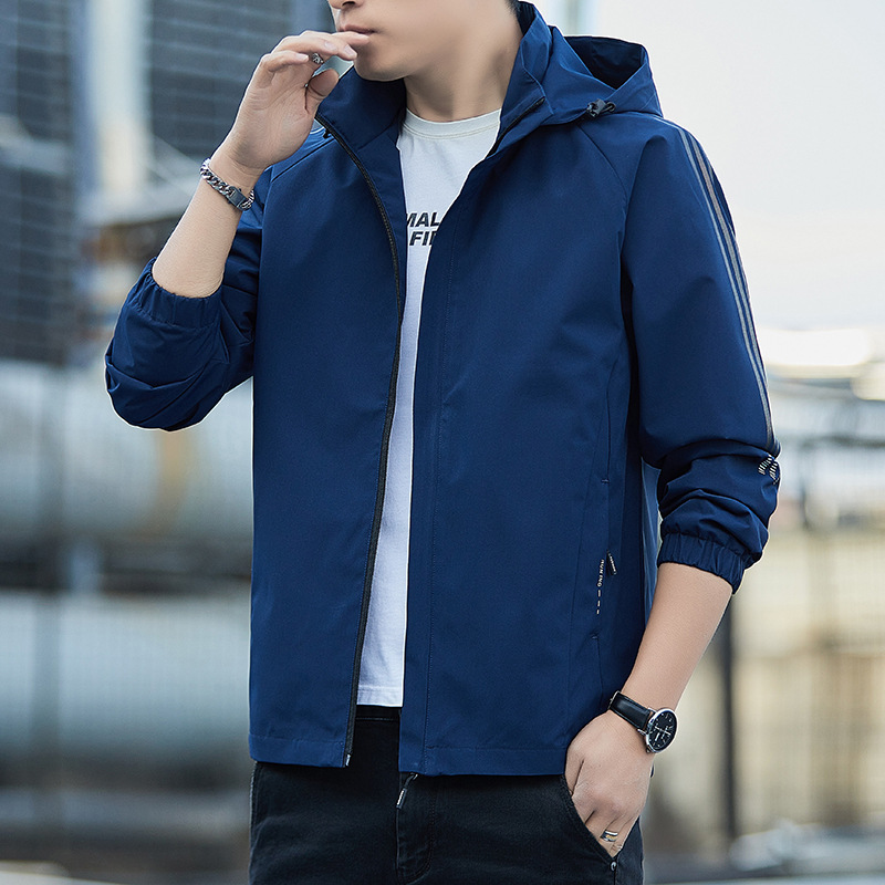 Otoño, chaqueta de tres barras, primavera y otoño, 2025 moda de hombre, chaqueta con capuz, guapo, delgado, casual