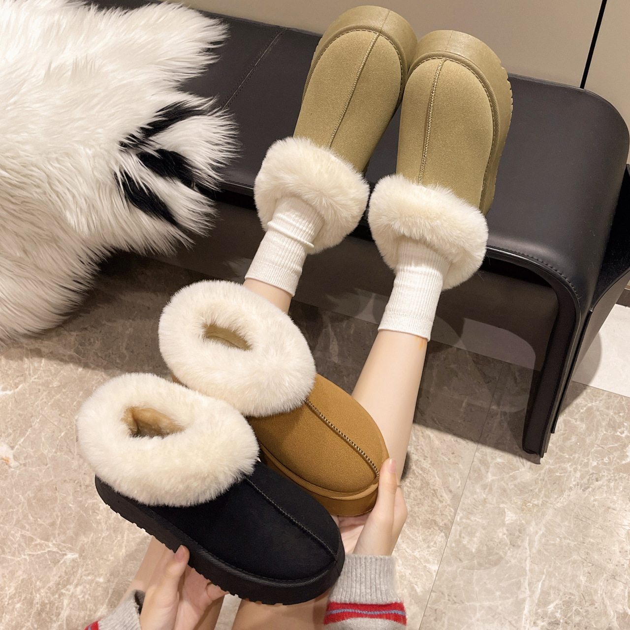 Snow boots women's new winter thick soles short cylinder thick slip-on lazy light cotton shoes_voghion.com