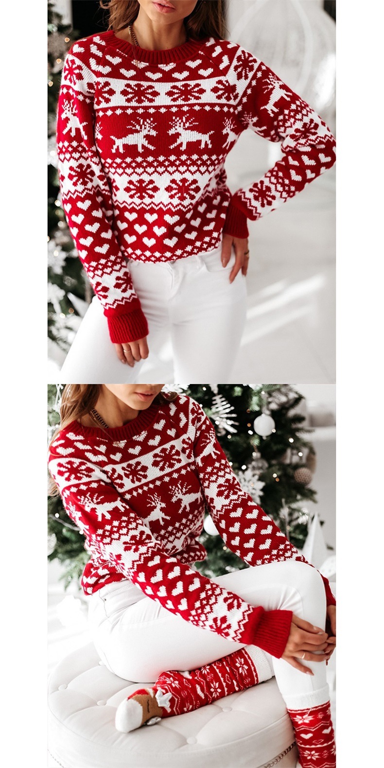 Fashion Snowflake Acrylic Round Neck Long Sleeve Regular Sleeve Patchwork Sweater display picture 5