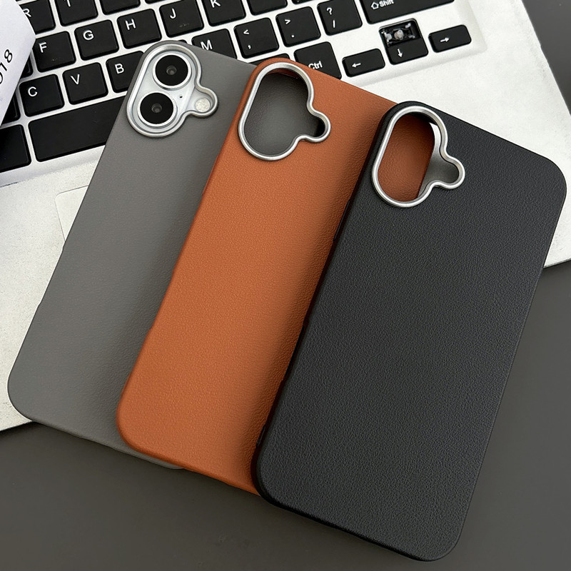Suitable for Iphone17 Plain Leather Soft Shell Mobile Phone Case Apple 17Promax Simple Apple 17Air Anti-Fall 16E