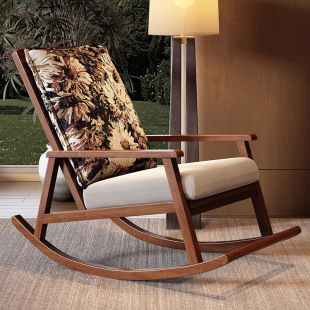 Nordic Solid Wood Rocking Chair Single Sofa Chair Home Living Room Balcony Leisure Chair Lazy Nap Chair Adult Recliner