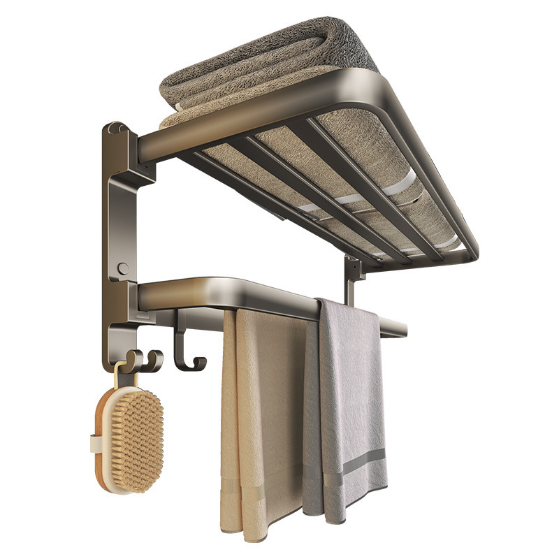 Espacio de aluminio toalla rack punch-libre inodoro plegable inodoro pistola gris toalla rack pared colgante inodoro doble capa