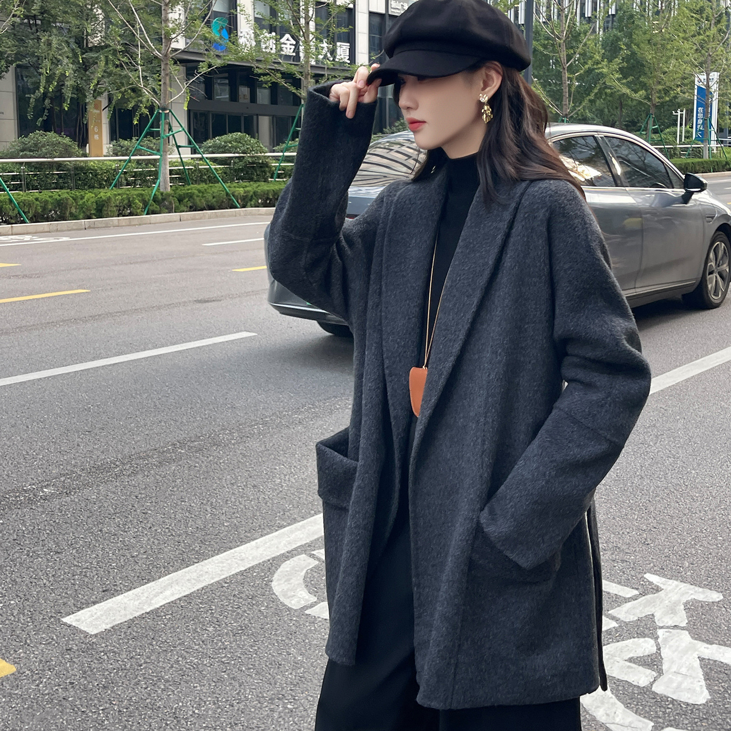 纯羊毛双面呢法式羊绒大衣女士中长款廓形宽松秋冬赫本风毛呢外套